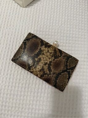H&M Snakeskin Pattern Clutch in Brown and Black with Pearl Kiss Lock